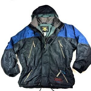 90s Vintage Descente Black/Blue Ski Jacket Technogear Heavy Duty Insulated 3XL